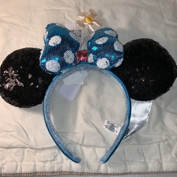 AUTHENTIC DISNEY PARKS MERCHANDISE-Flower w sequined bow&ears Minnie M Headband